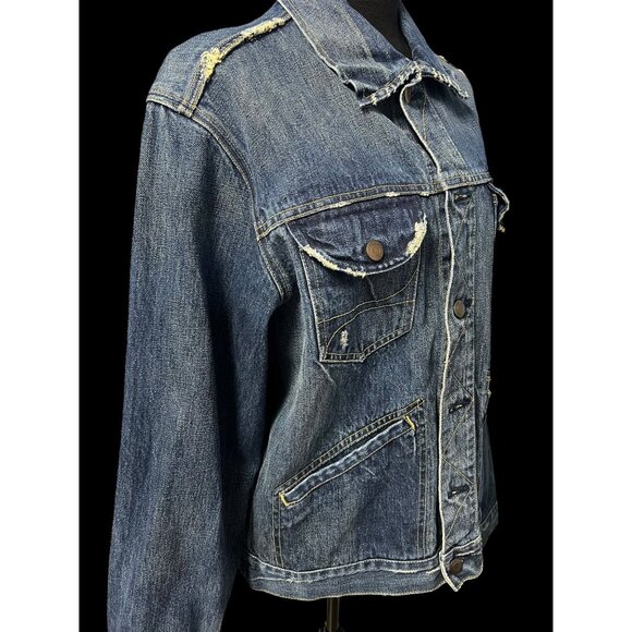 Hollister Distressed Denim Jacket UNISEX LARGE Button Closures RUSTIC VINTAGE - Picture 2 of 9